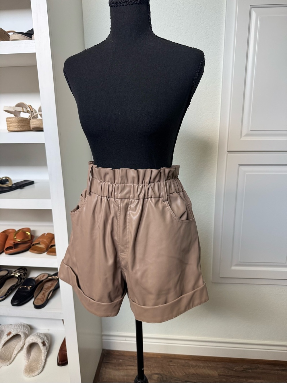 Fantastic Fawn Taupe High-Waist Faux Leather Shorts